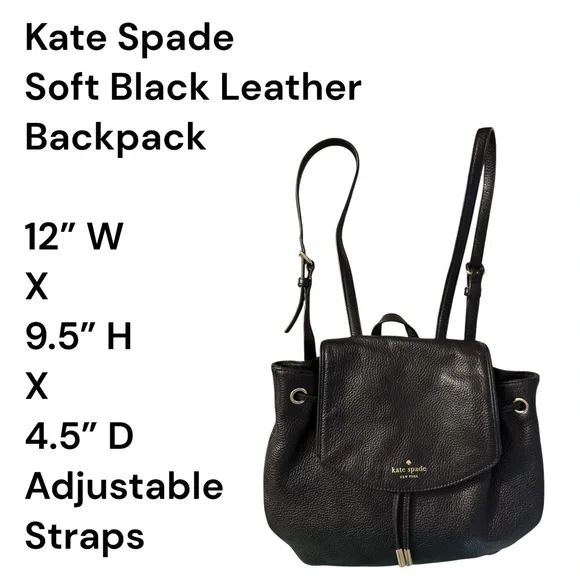 Kate Spade Black Pebbled Soft Leather Backpack Mulberry Street Breezy Small Bag - Picture 7 of 14